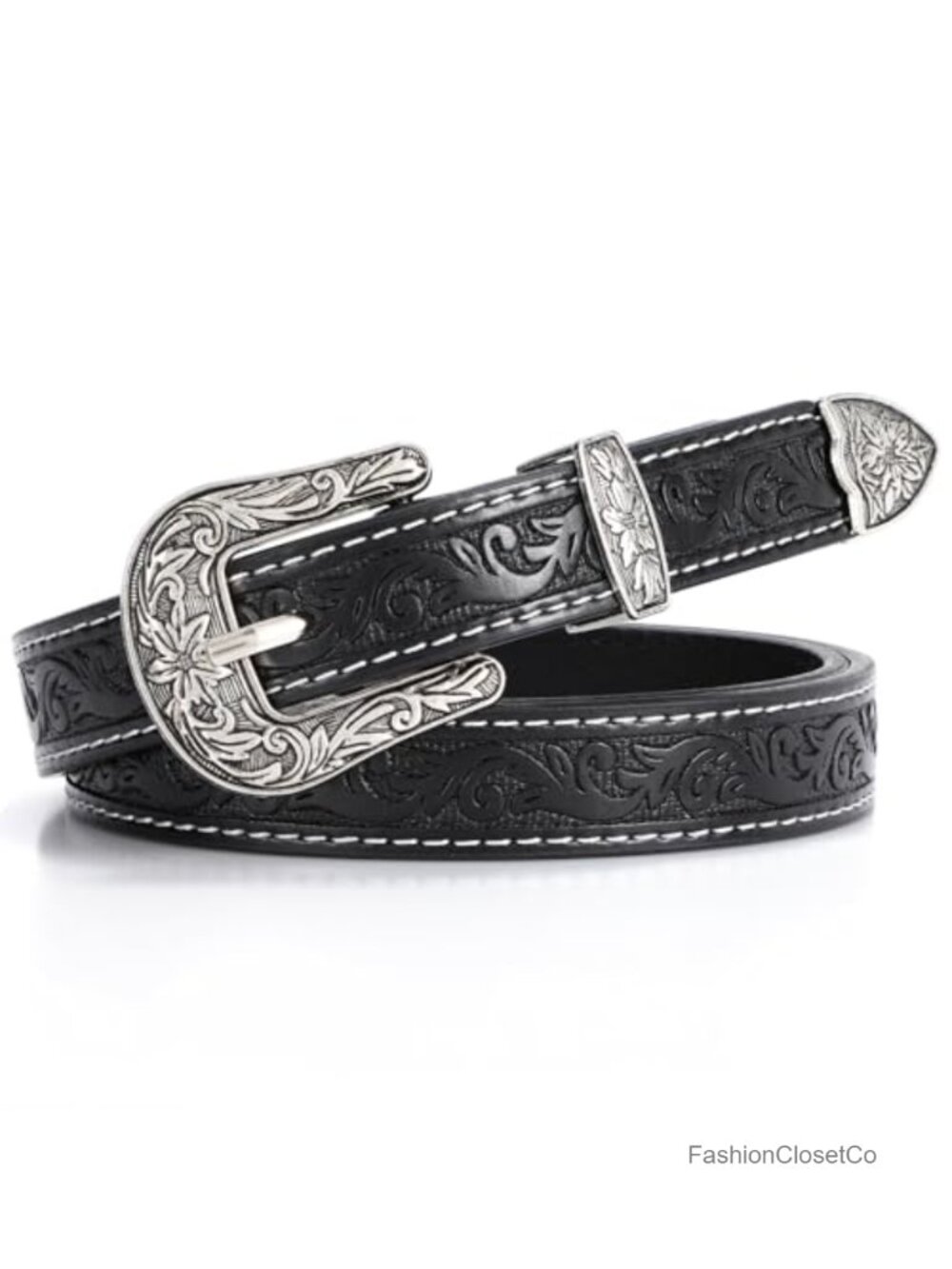 Western Belt Women Faux Leather Engraved Buckle Cowgirl Cowboy Waist Belt